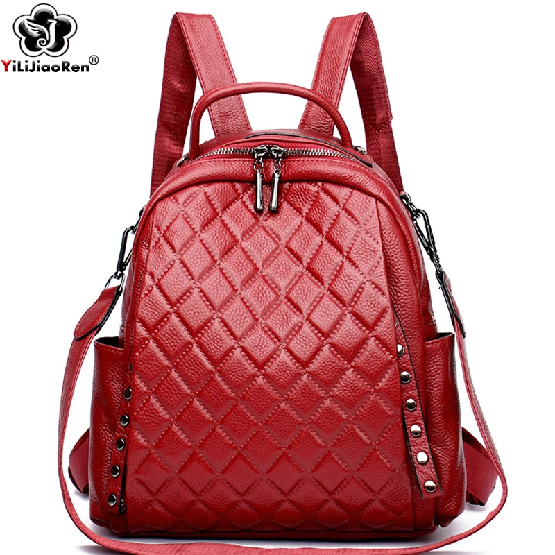 Fashion Backpack Women - Genuine Leather Rucksack Women Shoulder Bag