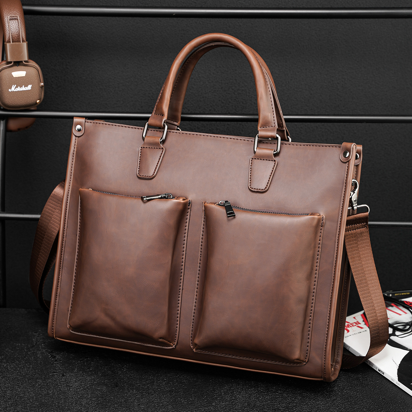 Laptop Backpack 15.6 - Vintage Crazy Horse Leather Briefcase for