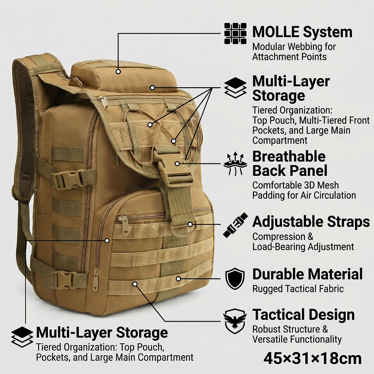35L Gym Training Backpack for  - огляд і ціна Rucksack Military Style