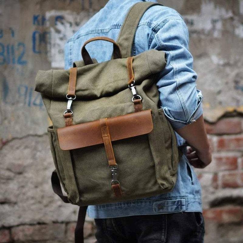 Retro Rolltop Rucksack Canvas  - огляд і ціна Leather Backpack Vintage